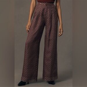 Maeve Burgundy Patterned Wide Leg Pants